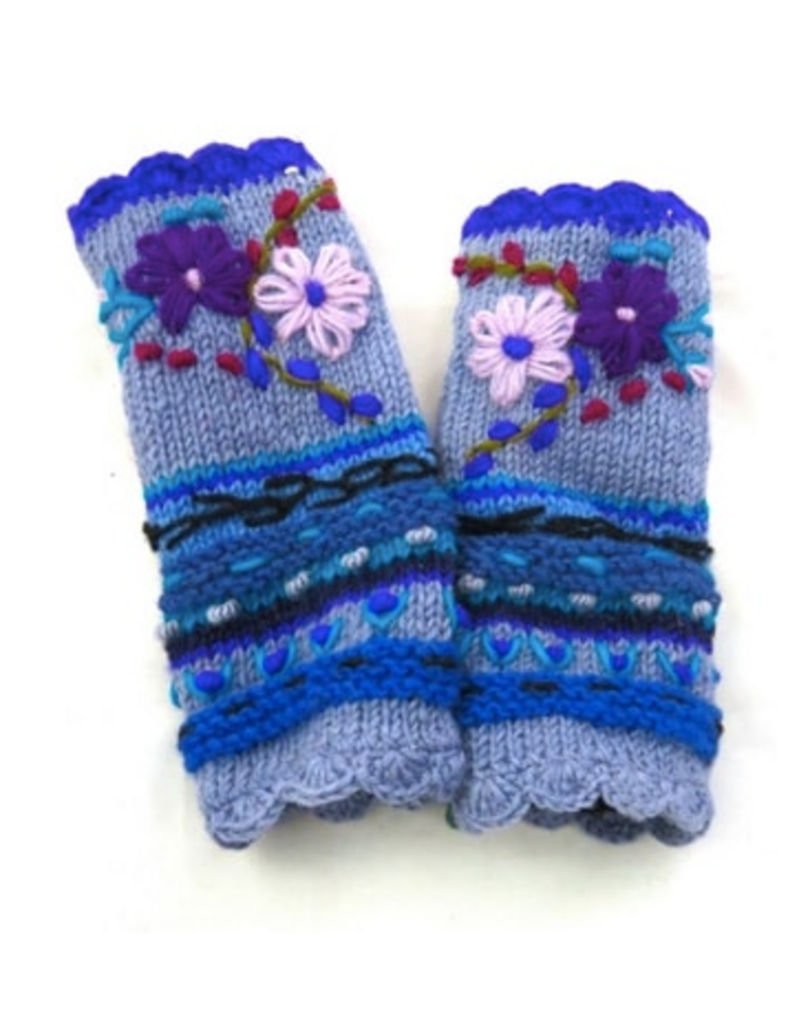 Trade roots Fleece Lined Embroidered Fingerless Gloves, Assorted Colors