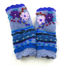 Trade roots Fleece Lined Embroidered Fingerless Gloves, Assorted Colors