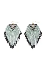 Beaded Handwoven Sonoran Triangle Fringe Earrings (Aqua), Colombia