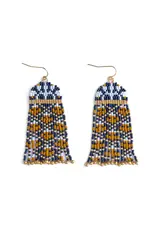 Beaded Handwoven Brocade Garden Earrings(Blue/Mustard), Colombia