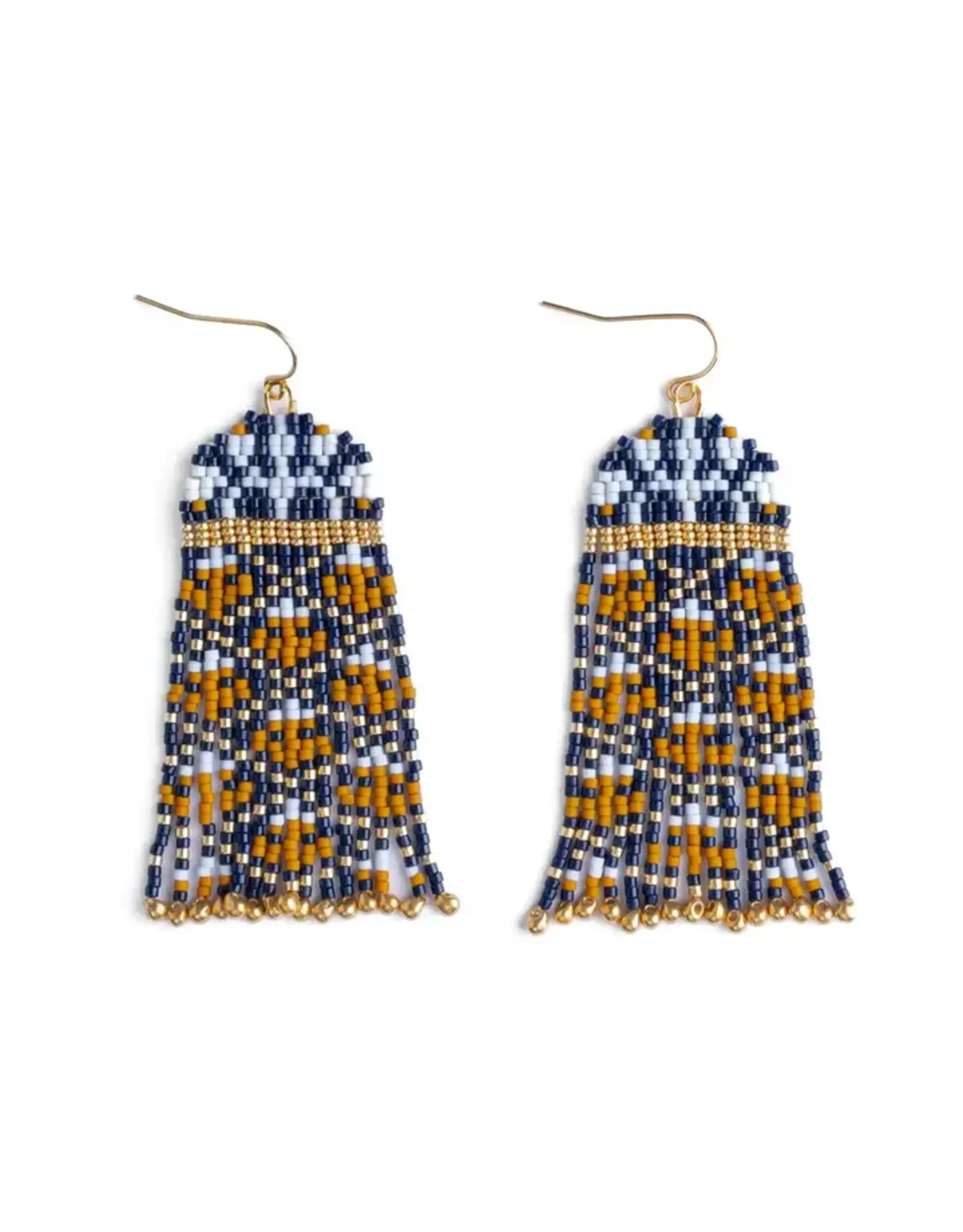 Beaded Handwoven Brocade Garden Earrings(Blue/Mustard), Colombia