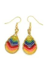 Beaded Rainbow Wire Teardrop Earrings, Guatemala