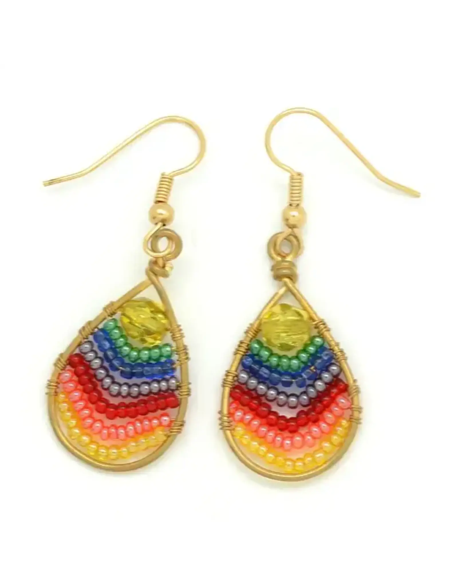 Beaded Rainbow Wire Teardrop Earrings, Guatemala