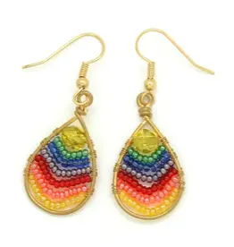 Beaded Rainbow Wire Teardrop Earrings, Guatemala Beaded Rainbow Wire Teardrop Earrings, Guatemala