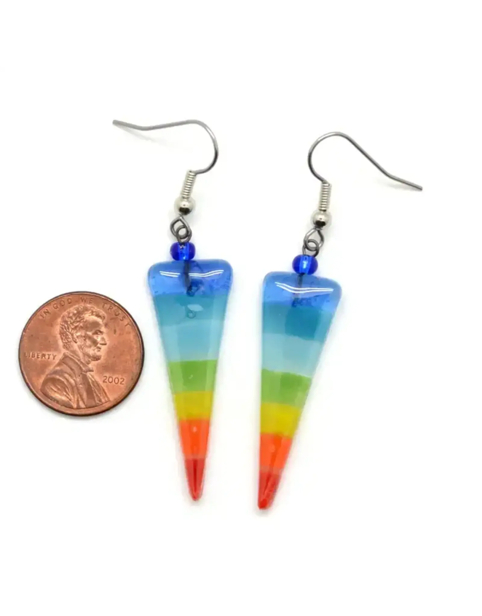 Glass Rainbow Earrings with Triangle Shape & Striped Pattern, Guatemala