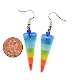Glass Rainbow Earrings with Triangle Shape & Striped Pattern, Guatemala Glass Rainbow Earrings with Triangle Shape & Striped Pattern, Guatemala