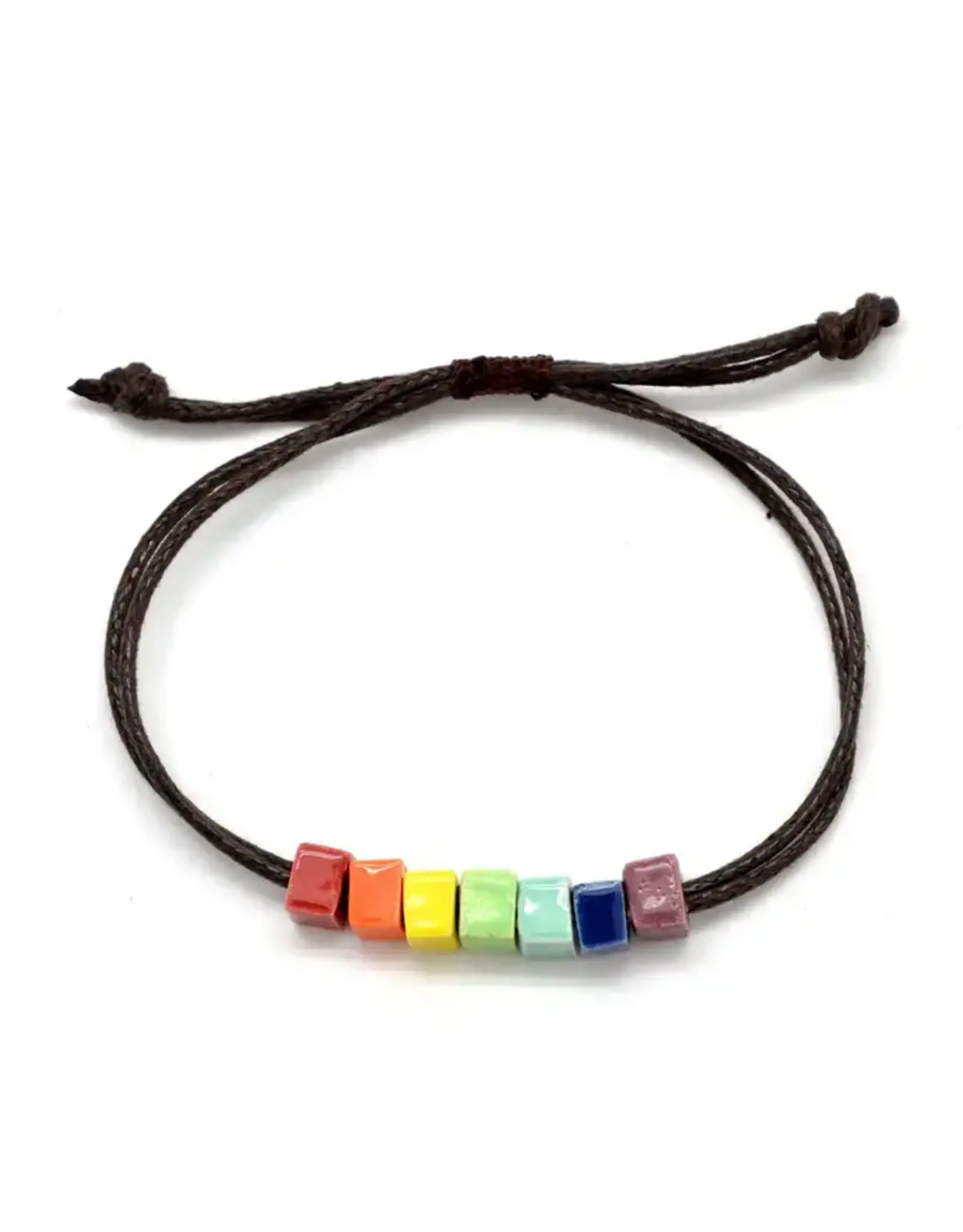 Rainbow Bracelet with Ceramic Beads & Faux Leather, Guatemala