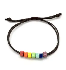 Rainbow Bracelet with Ceramic Beads & Faux Leather, Guatemala Rainbow Bracelet with Ceramic Beads & Faux Leather, Guatemala