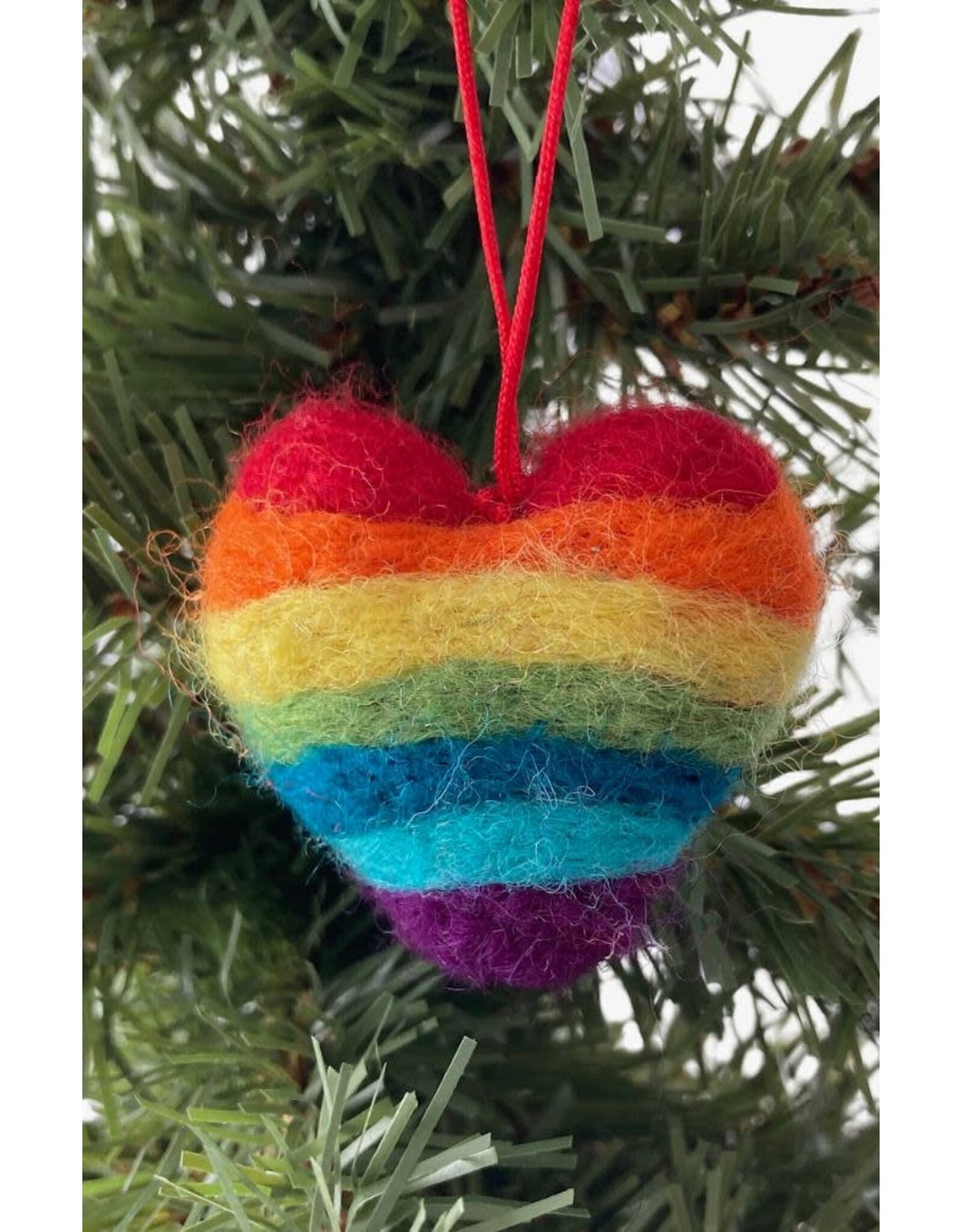 Decor Ornament; Felt Rainbow Heart
