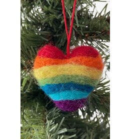 Decor Ornament; Felt Rainbow Heart Decor Ornament; Felt Rainbow Heart