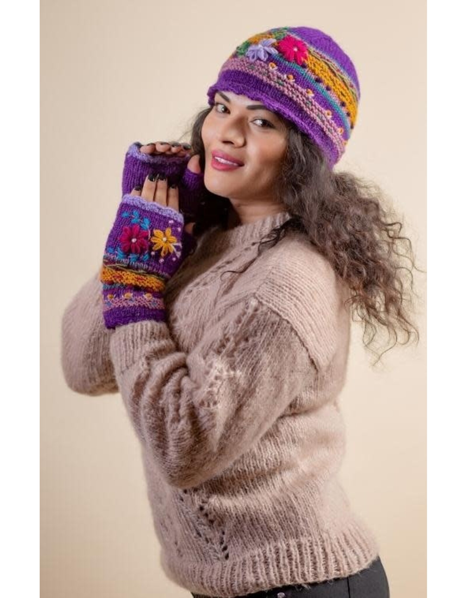 Knit Hat with Flowers, Nepal