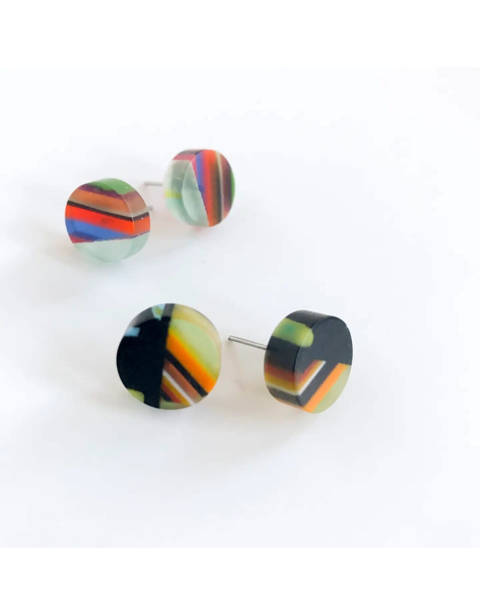 Trade roots Poly-Resin Round Mosaic Earrings  Studs, Colombia (assorted colors)
