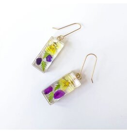 - Botanical Medium Palito Viola Earrings - Purple & Yellow, Colombia