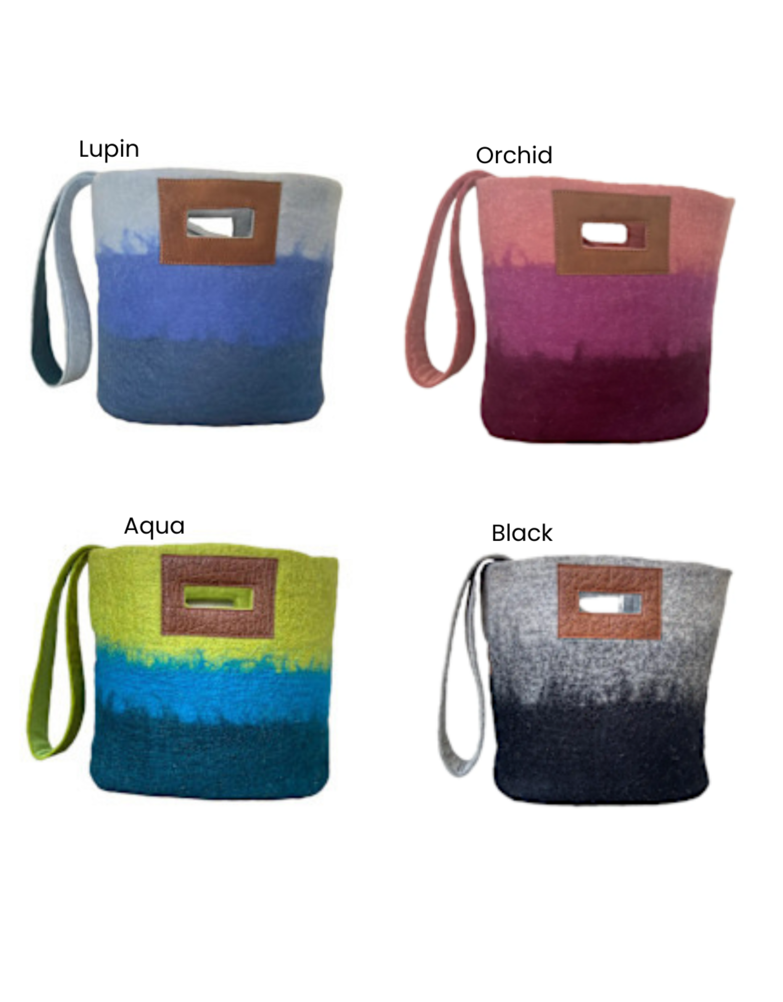 Felt Tote Bags w/ Leather Strap, Nepal