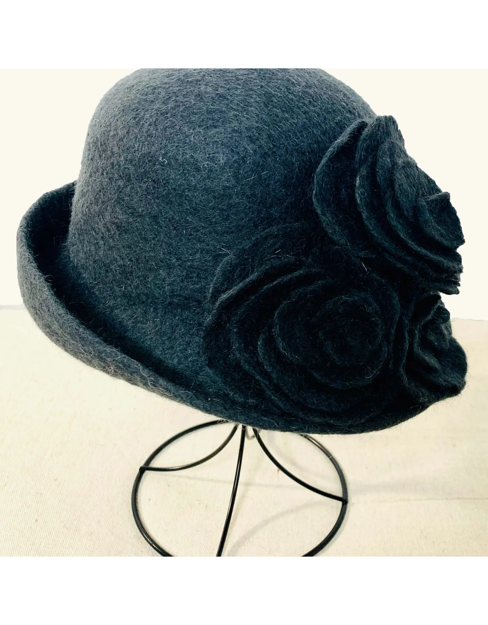 Charcoal Hat with Charcoal Roses