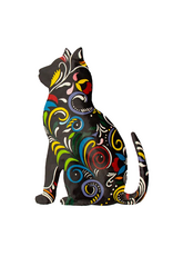 Thoughtful Kitty painted haitian steel drum wall art 14.5 in