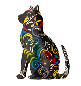 Thoughtful Kitty painted haitian steel drum wall art 14.5 in
