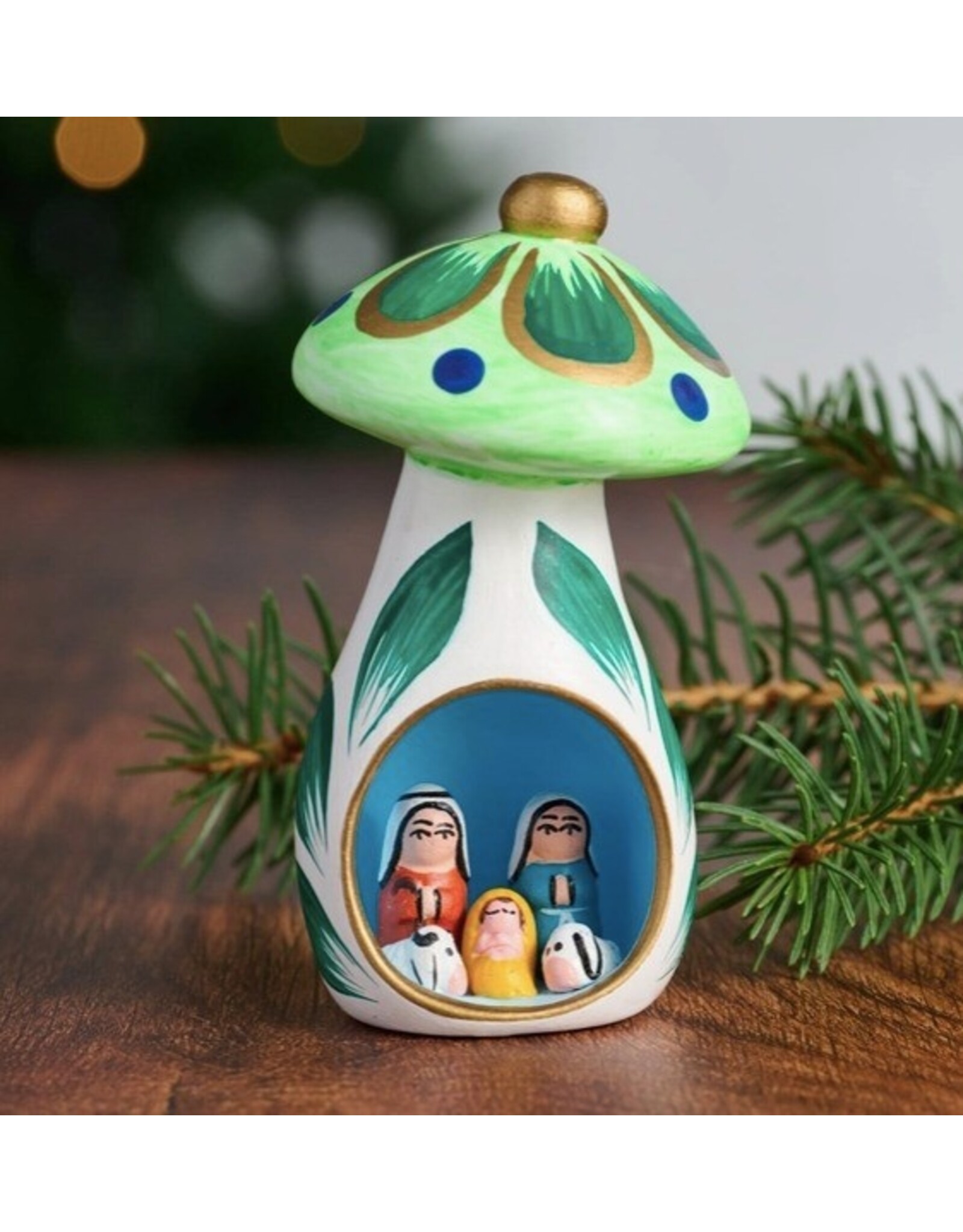Ten Thousand Villages Mini Mushroom Ceramic Nativity