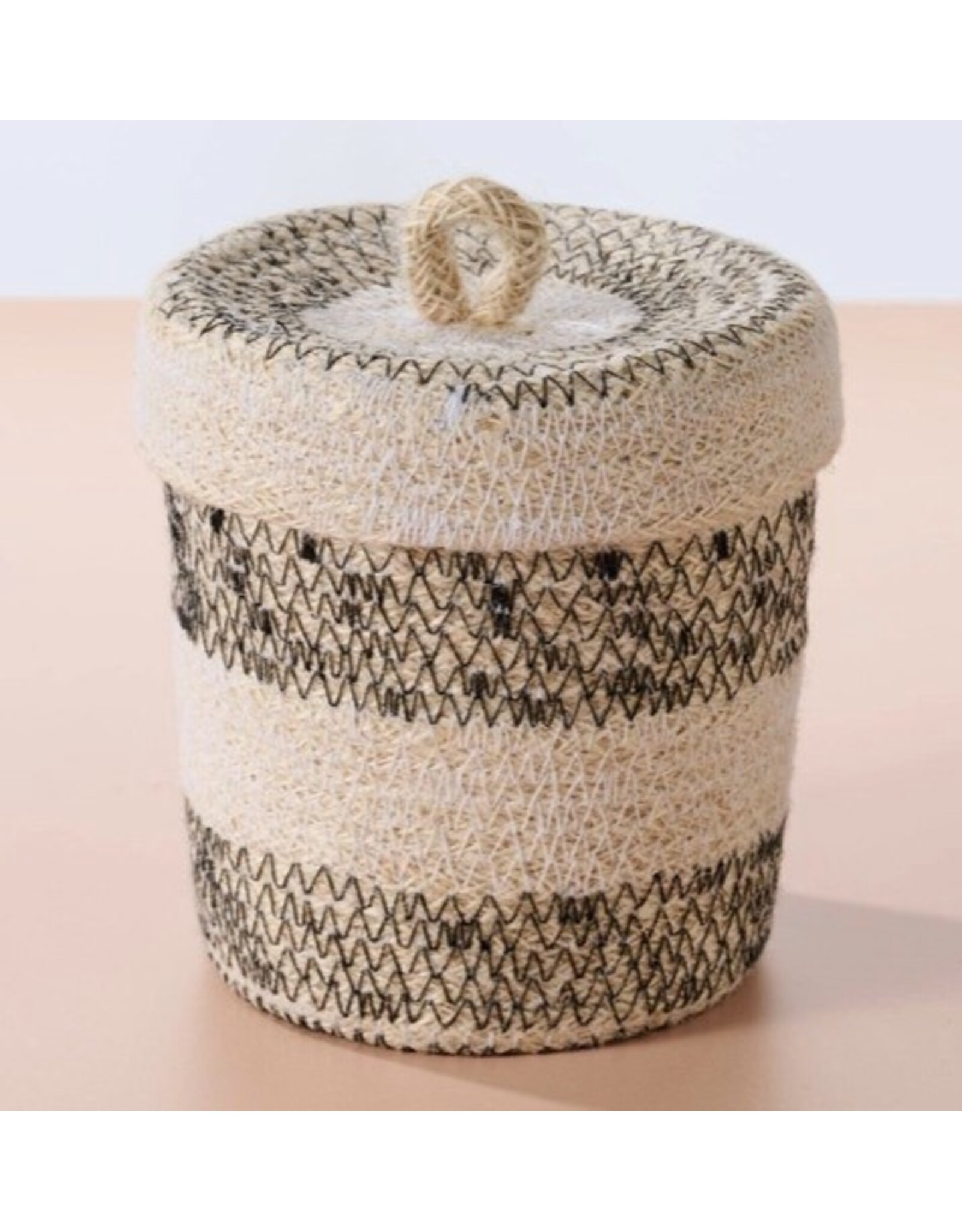 Ten Thousand Villages Dorakata Stitched Jute Basket with Lid