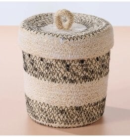 Ten Thousand Villages Dorakata Stitched Jute Basket with Lid