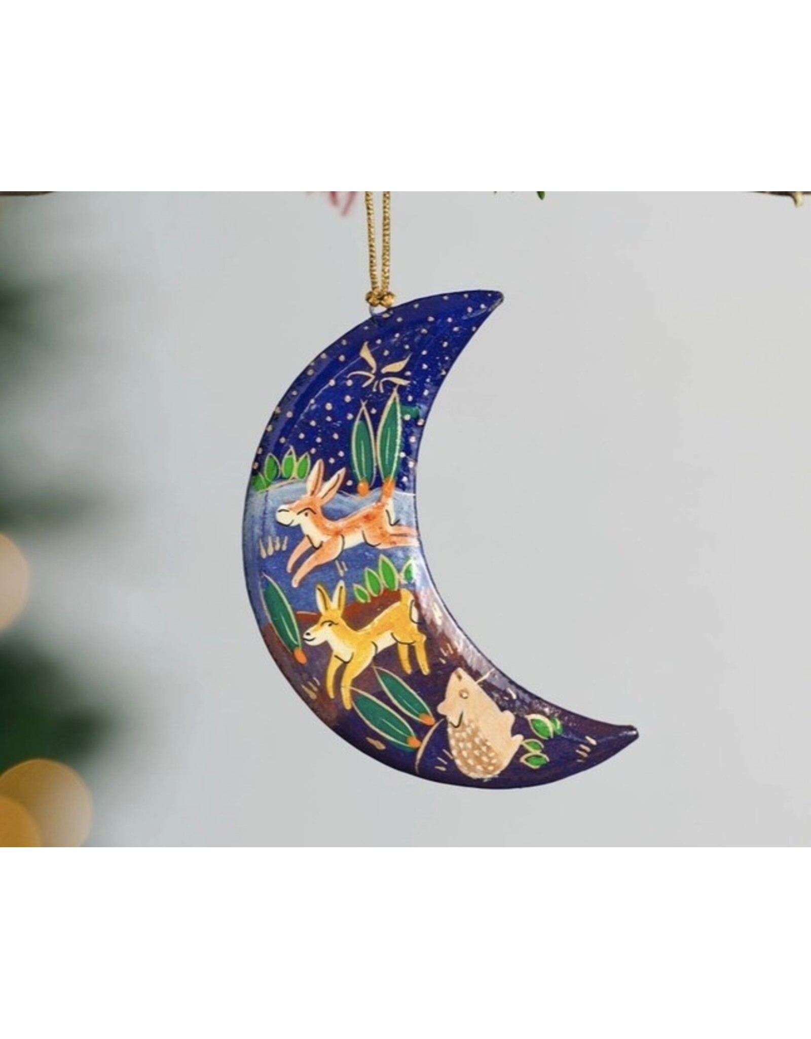 Trade roots Painted Moon Paper Mache Ornament