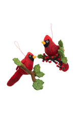 Trade roots Ornament - Felt Red Cardinal On Branch -, Nepal