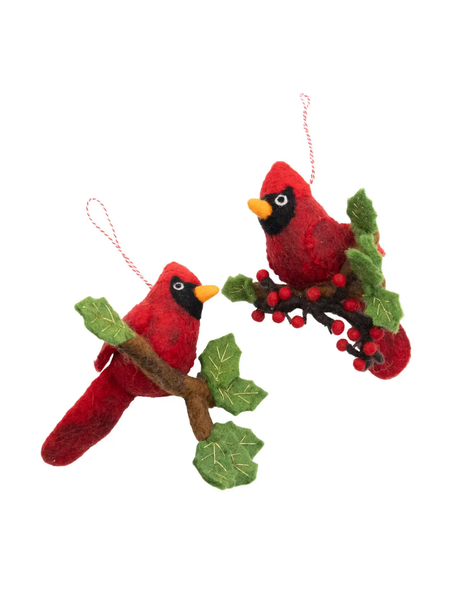 Trade roots Ornament - Felt Red Cardinal On Branch -, Nepal