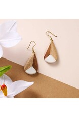 Wood, Resin and Brass Teardrop Earrings, India