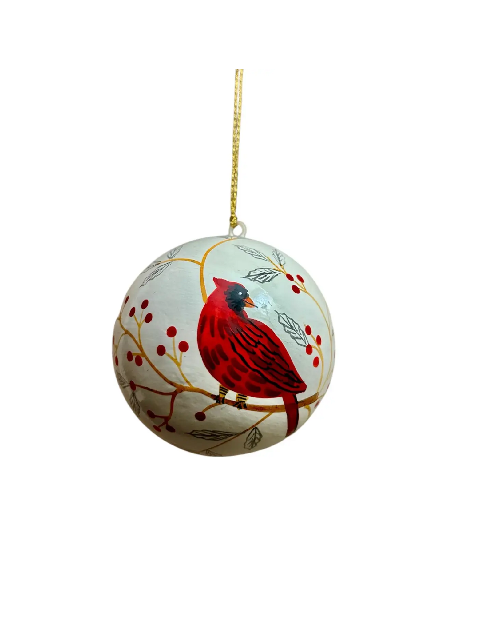 Cardinal Bird Ornament Paper Mache, India