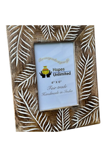 Etched Leaf Wood Frame, 4 x 6, India