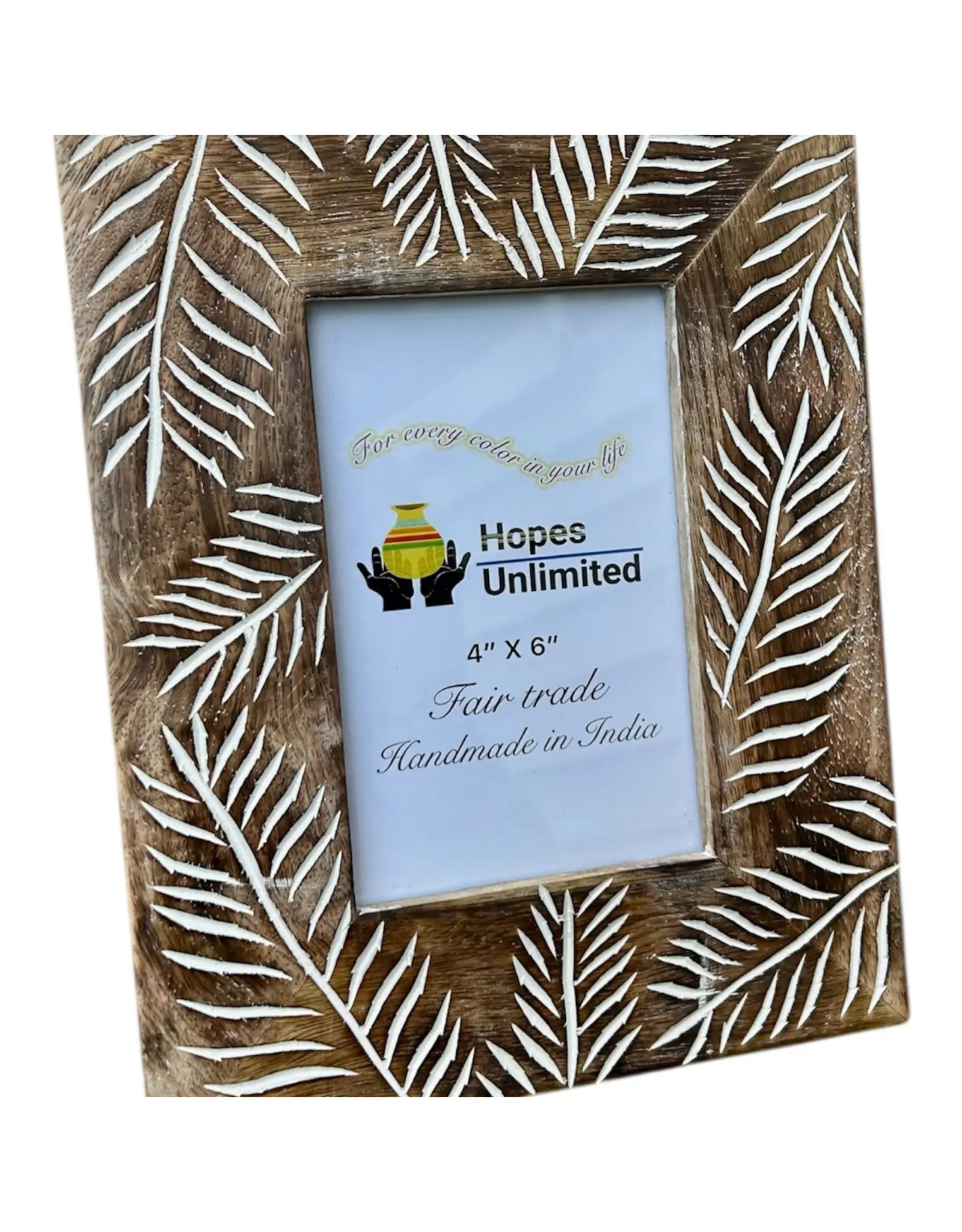 Etched Leaf Wood Frame, 4 x 6, India