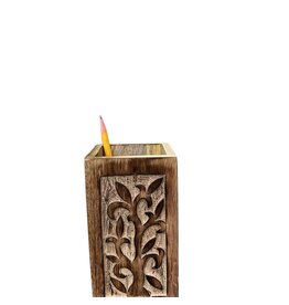 Hand Carved Wood Pen Holder, India