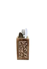 Hand Carved Wood Pen Holder, India