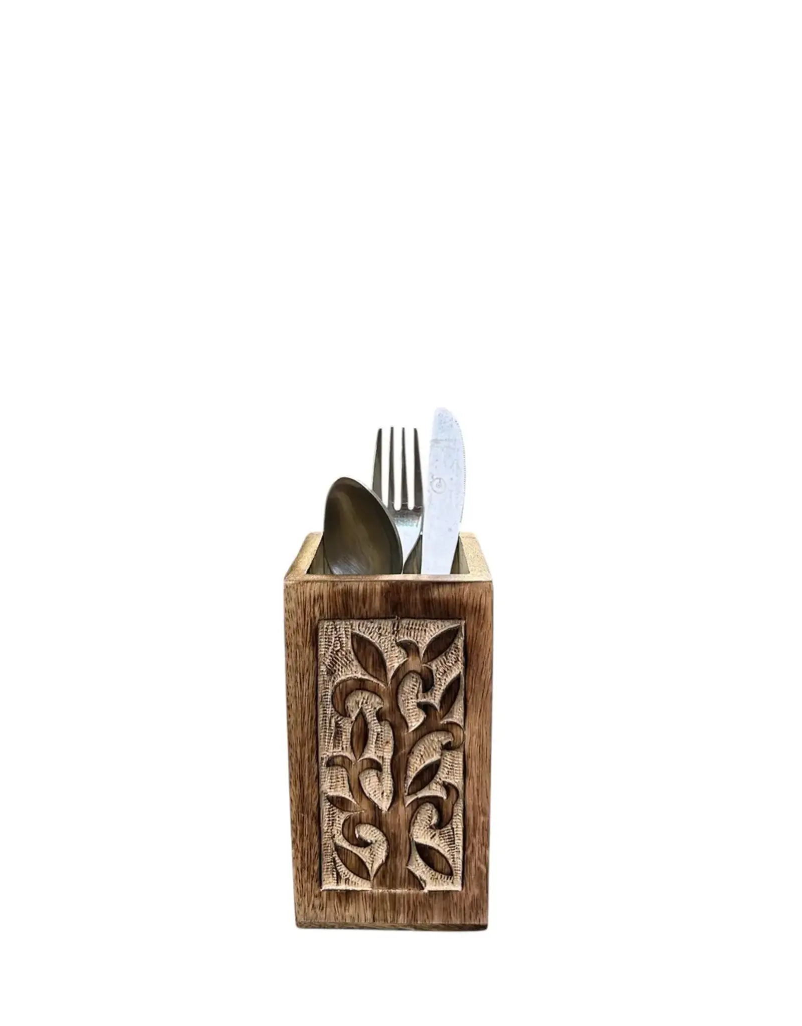 Hand Carved Wood Pen Holder, India