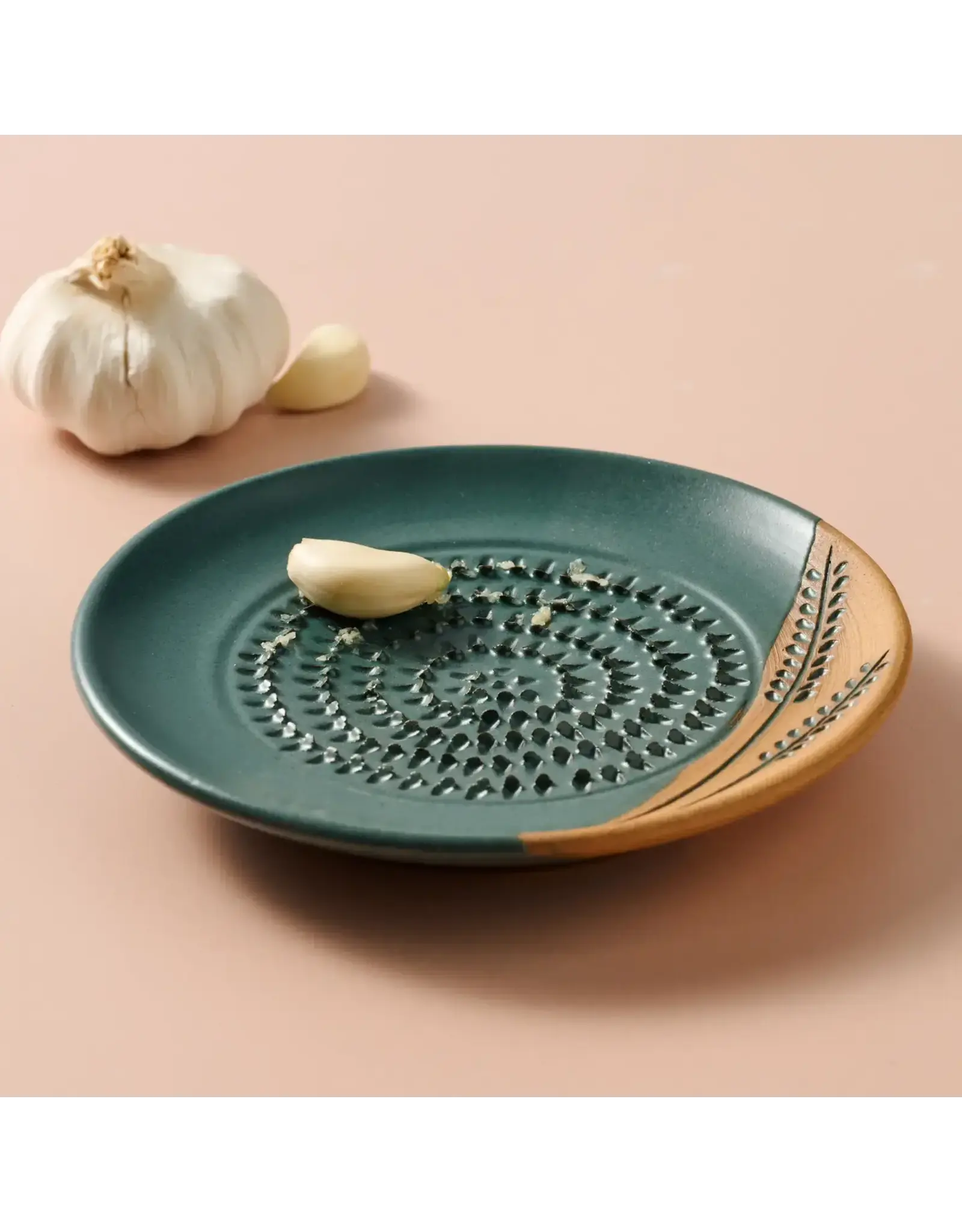 Ceramic Olive Oil Dish w/ Garlic Grater, Nepal