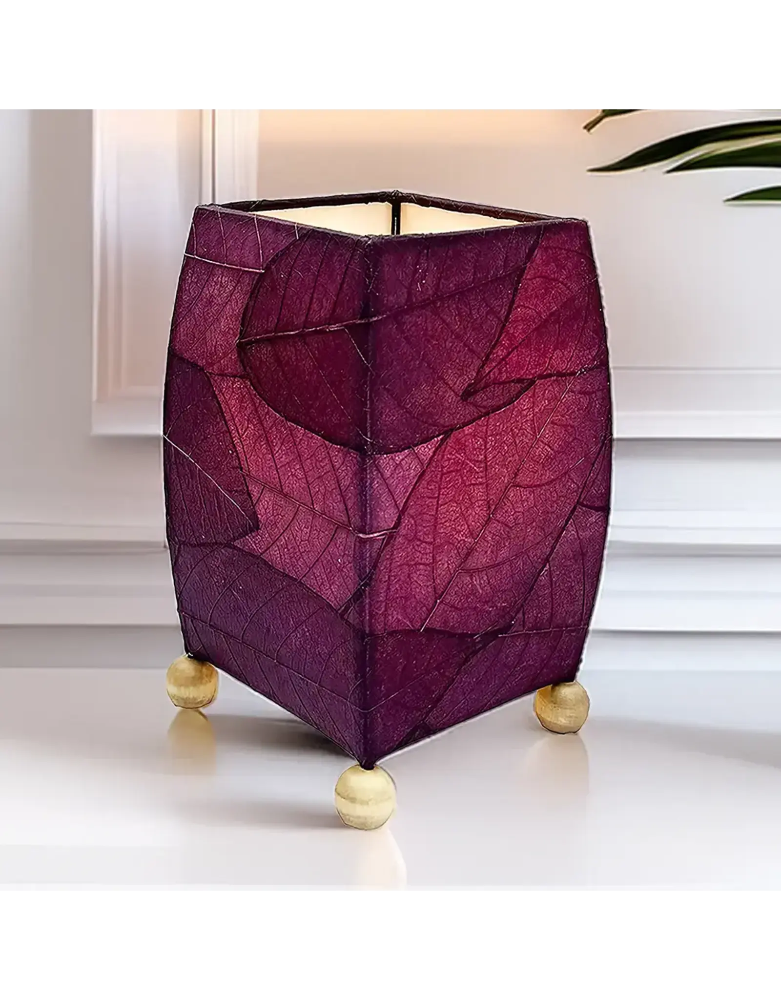 Mini Square Cocoa Leaf Lamp Purple, Cocoa Leaves On Shade