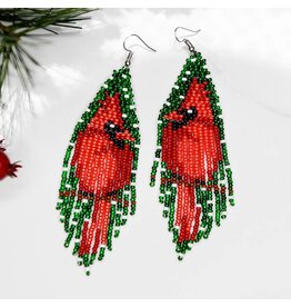 Evergreen Cardinal Fringe Earrings, Guatemala