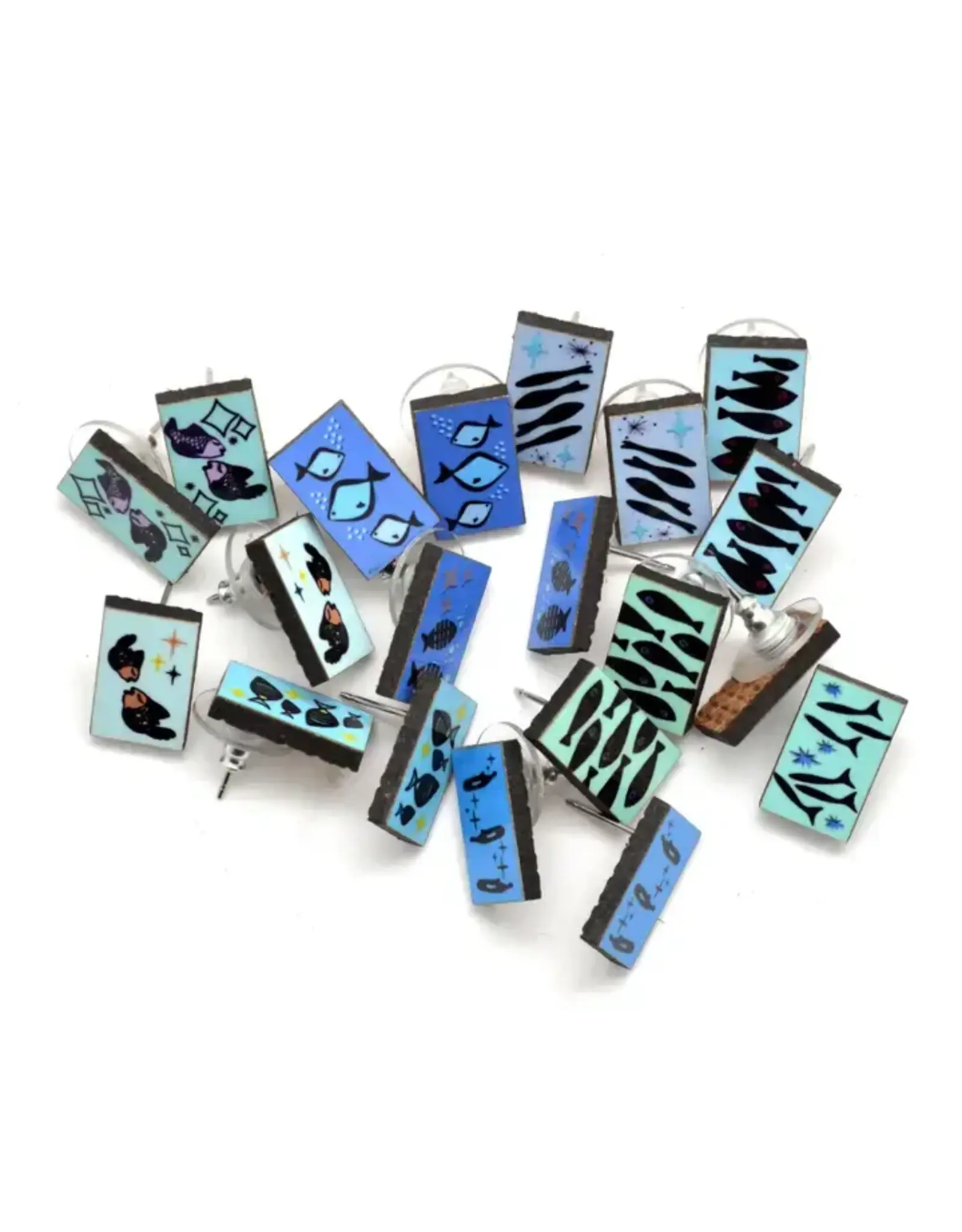 Mid Century Modern Fish Stud Earrings, Guatemala