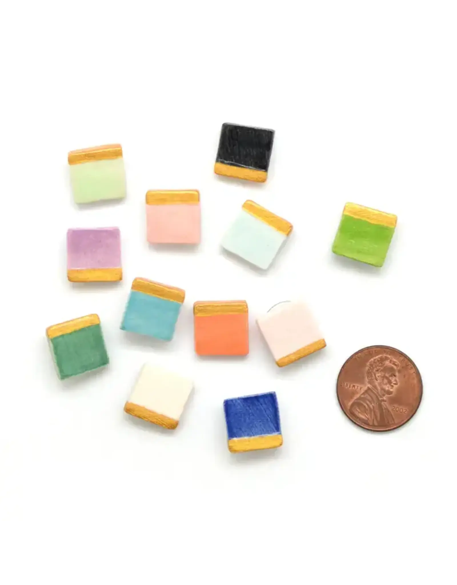 Contemporary Ceramic Golden Square Studs - Assorted Colors, Guatemala