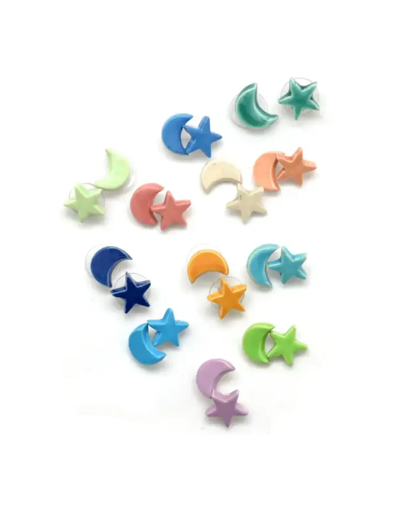 Ceramic Star & Moon Stud Earrings, Guatemala