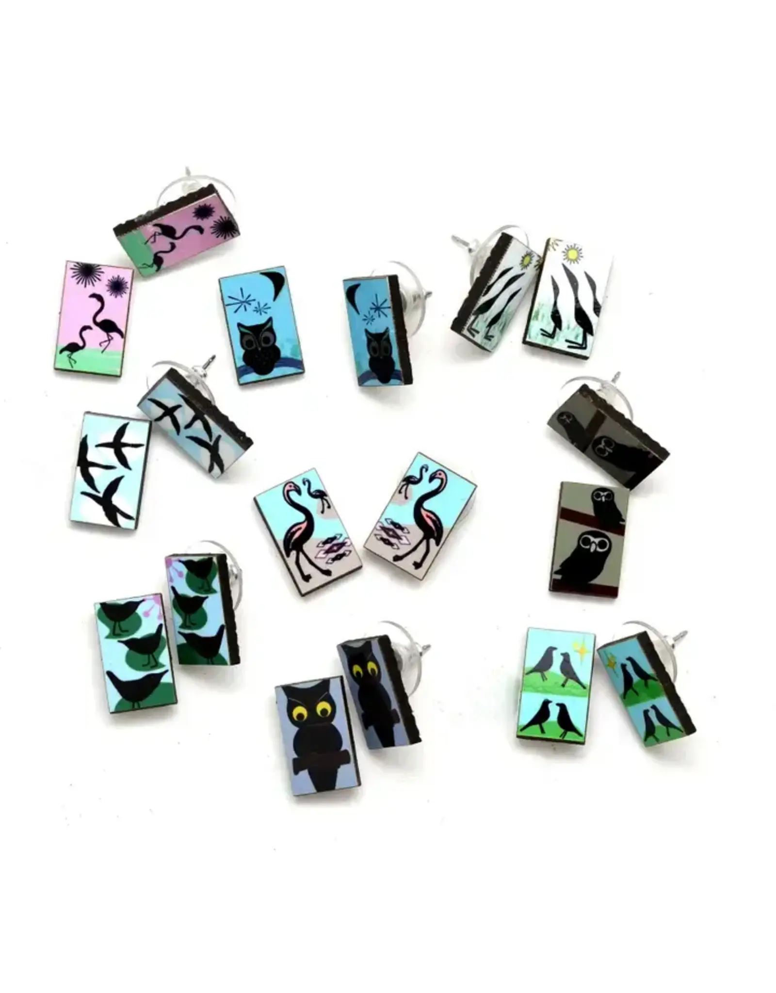 Mid Century Modern Bird Stud Earrings, Guatemala