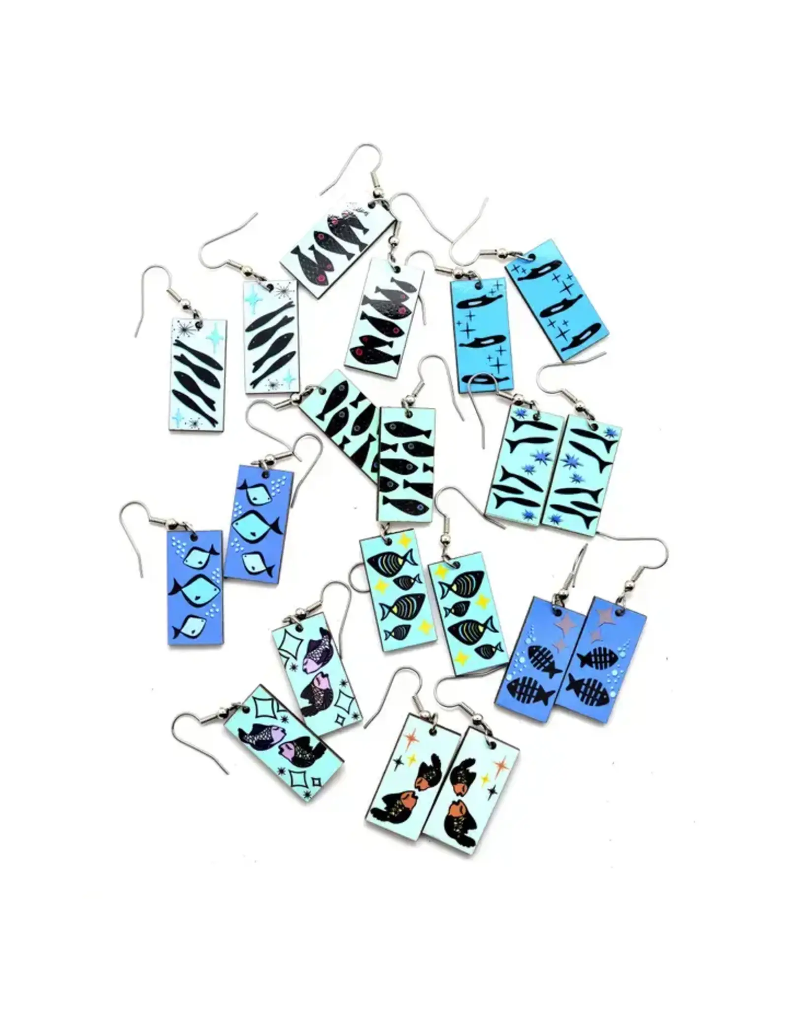 Mid Century Modern Fish Dangle Earrings, Guatemala