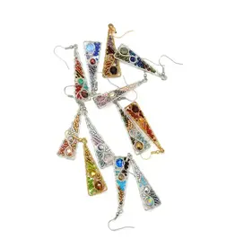 Glass Bead & Wire Triangle Swirl Earrings | Fall Colors, Guatemala
