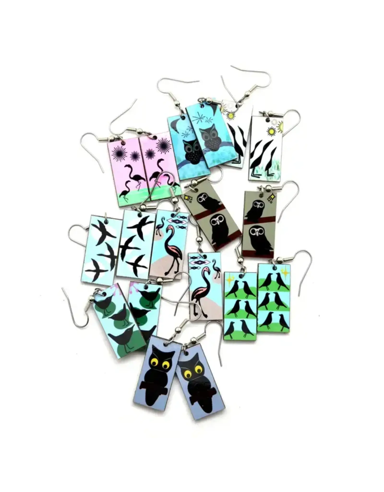 Mid Century Modern Bird Dangle Earrings, Guatemala