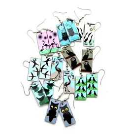 Mid Century Modern Bird Dangle Earrings, Guatemala