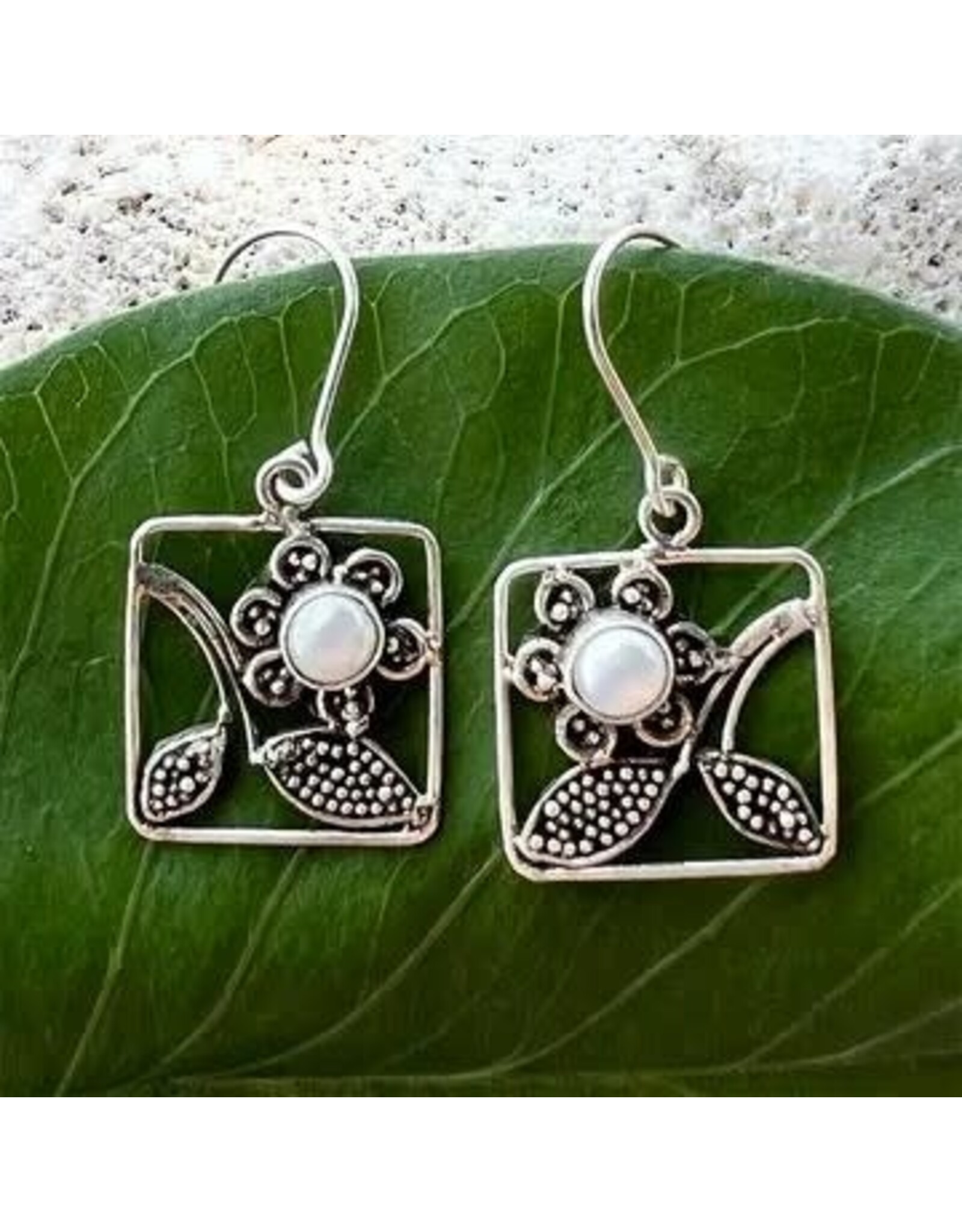 Flower Box Pearl Earrings - Sterling Silver, Indonesia
