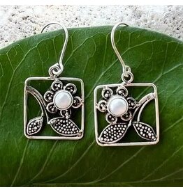 Flower Box Pearl Earrings - Sterling Silver, Indonesia