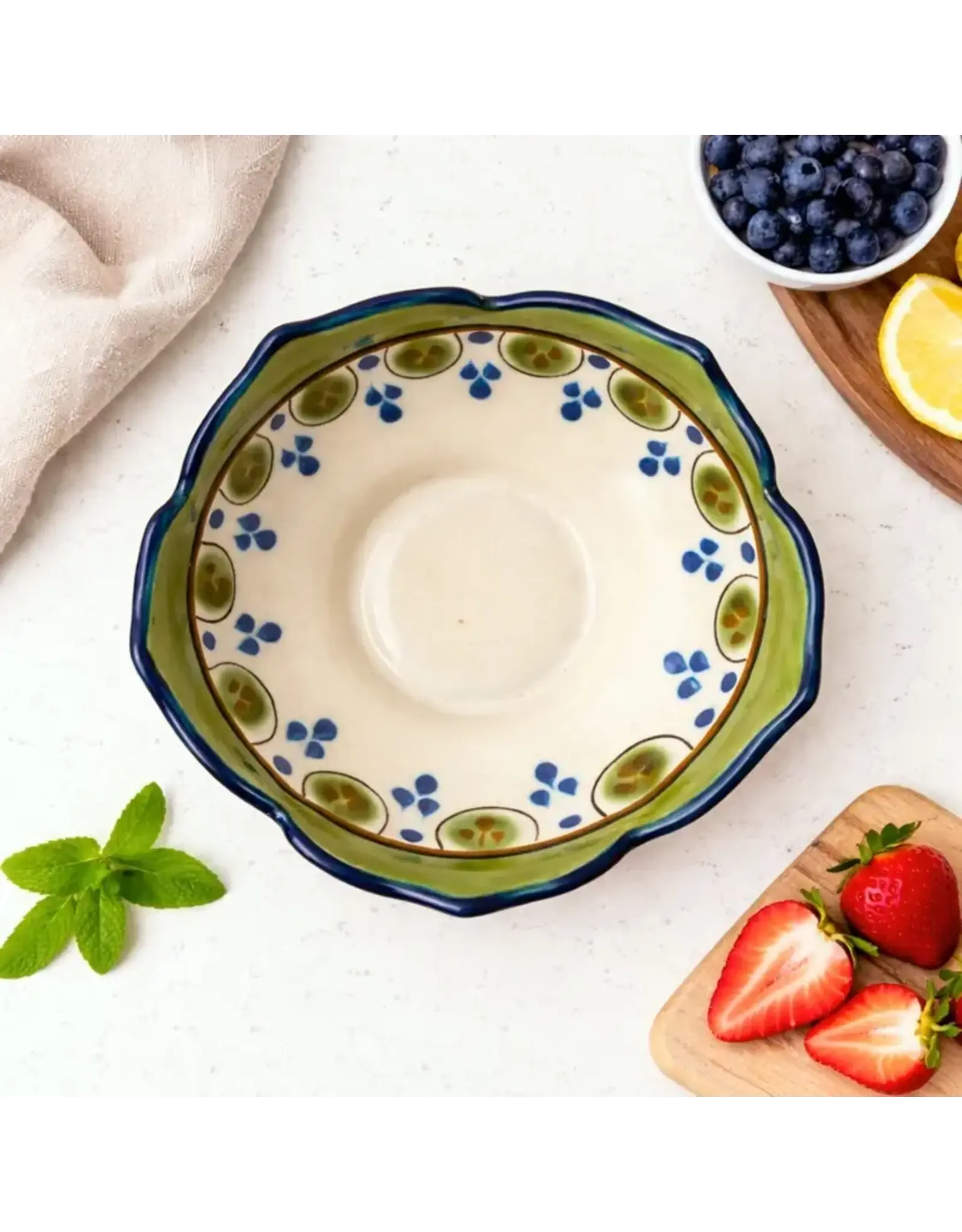 Hand-Painted Ceramic Scalloped Bowl, Guatemala