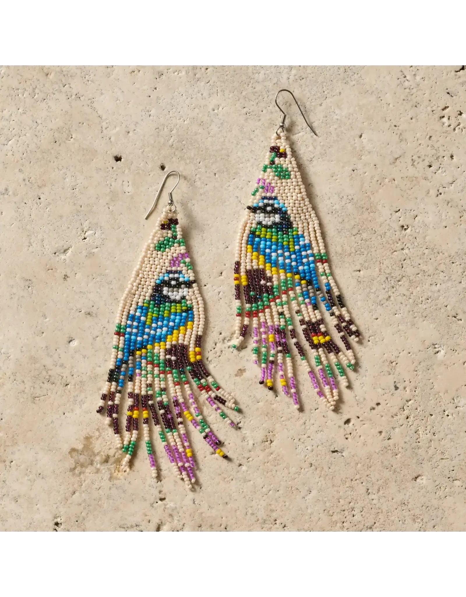 Beaded Bird Fringe Earrings