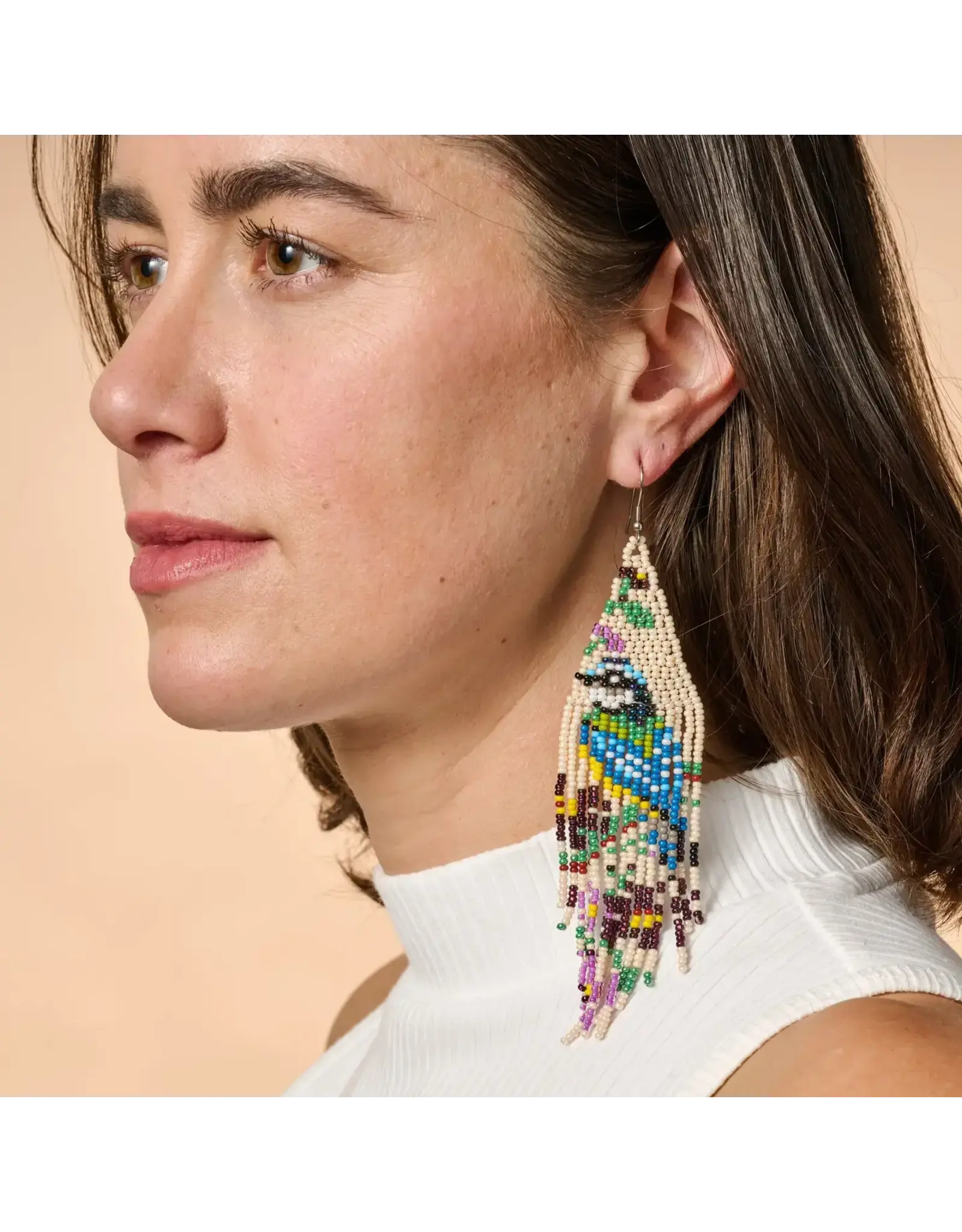 Beaded Bird Fringe Earrings